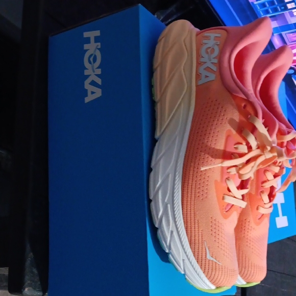 Hoka Women's Light Gray and Coral Athletic Shoes - Picture 4 of 4